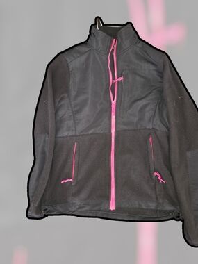 Mountain Fog Women's  Fleece Jacket Black Pink Zip Pockets Color Block Black